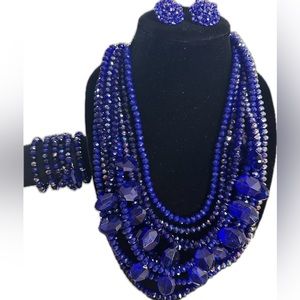 Blue Necklace, Earrings and Bracelet set